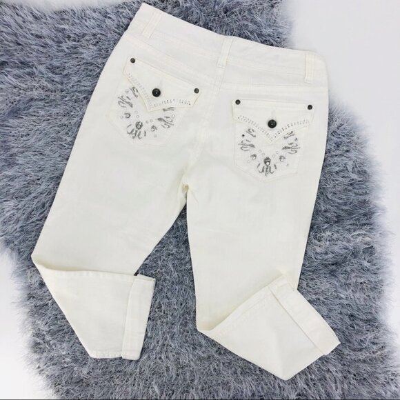 Nine West Women’s 6 White Capri Pants Bling Embellished - Picture 2 of 16